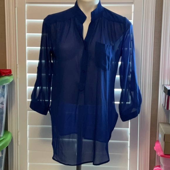 a'gaci Navy Sheer Blouse - Picture 1 of 5